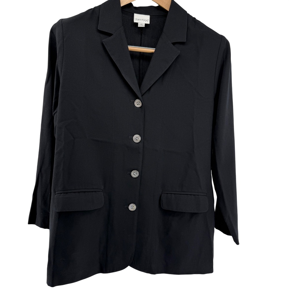 VTG Karen Kane Petites Black 4-Button Blazer Jacket Womens Medium Made in USA‎